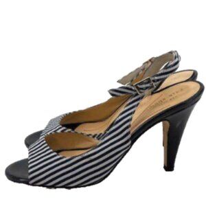 Kate Spade Designer Slingback Heels 6.5B Black White Pinstripe Classic Chic EUC